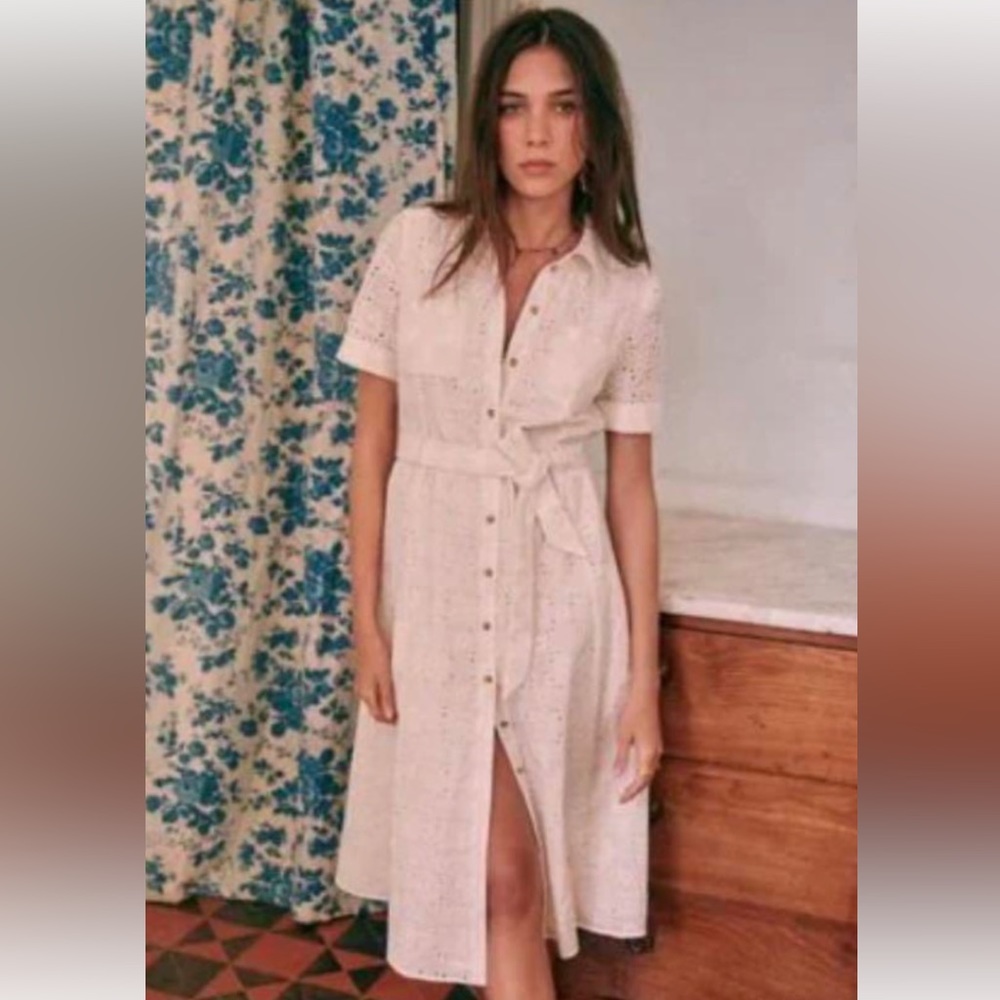 Sezane Adele ivory eyelet button up dress
